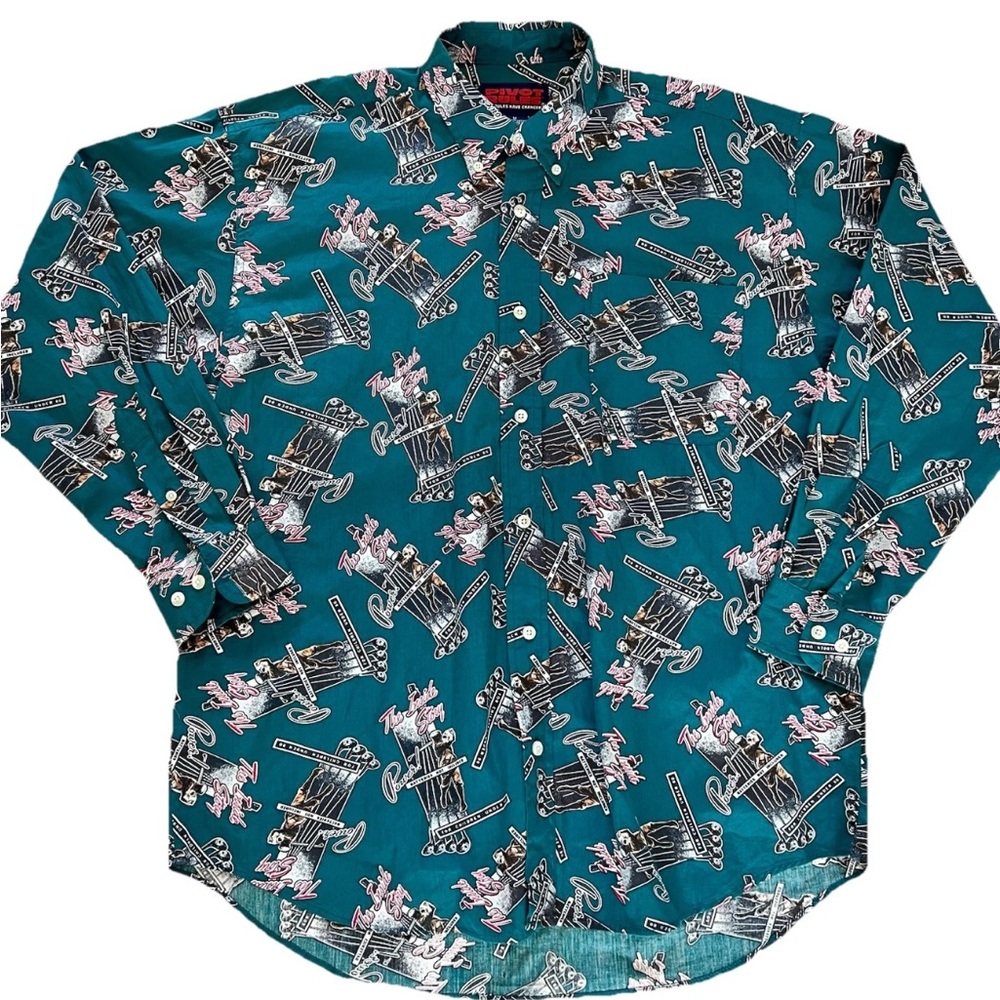 Pivot Rules Golf Button Up Shirt Mens M Green Graphic Print “The inside Story”